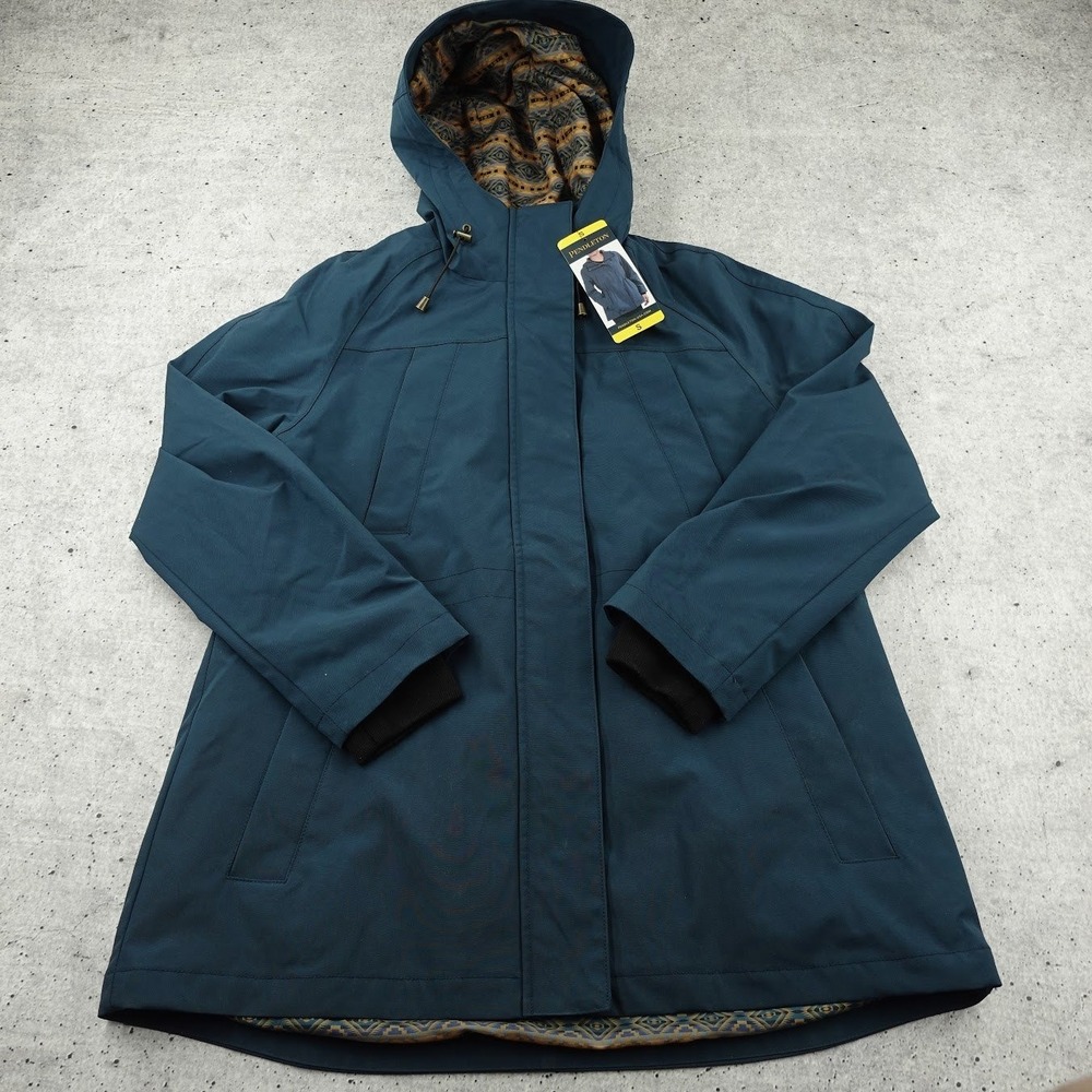Pendleton Hooded Anorak Rain Jacket Women Small Blue Aztec Lining NWT 1798869
